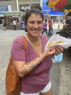 Stem cell donor Isabel had her first, genuine NY hot dog from a street vendor when she arrived in the city to donate stem cells and save Nancy's life. 