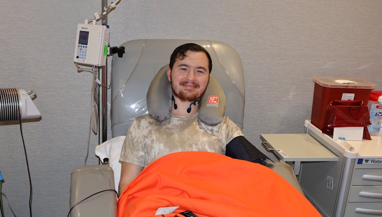 Gift of Life stem cell donor Jonah is pictured in the collection center as he donates stem cells. He saved the life of a man battling to survive non-Hodgkin's lymphoma, and encourages others to join the registry and take the time to donate if you are called as a match.