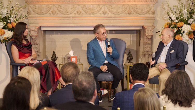 On December 16, 2025, Jay Feinberg (center) and Charles Bronfman (r) were led in conversation by Gift of Life board member Julia Kingsley (l). The occasion celebrated the 20th anniversary of The Charles Bronfman Prize, of which Feinberg was the first awardee. The two men discussed the important of using new approaches to solve old problems, and of being audacious and persistent in the face of naysayers.