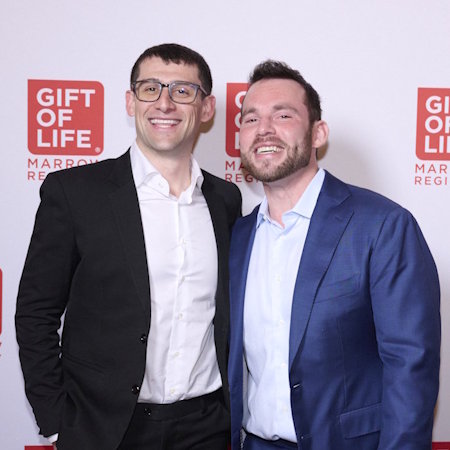 Stem cell transplant recipient Jordan Stern (r) met his lifesaving donor Noah Letwat for the first time at a Gift of Life Marrow Registry event in December 2025.