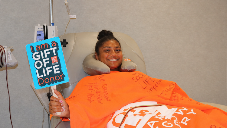 Gift of Life stem cell donor Ashley matched a patient in her 70s battling leukemia, and was thrilled to donate to help save her recipient's life.