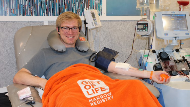 Gift of Life stem cell donor Blaise recently helped save the life of a woman in her 60s diagnosed with leukemia.