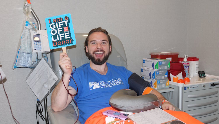 Jack was back at Gift of Life's Adelson Collection Center to donate a second time for his recipient, a woman battling myelodysplastic syndrome. He said donating is easily the most 5-star experience of his life.