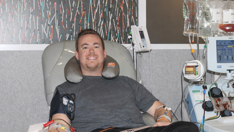 Gift of Life stem cell donor Gordon is shown in the Adelson Collection Center during his donation. Donors get a private suite complete with entertainment options, a gourmet lunch, snacks, and the joy of knowing they have helped give someone a second chance.