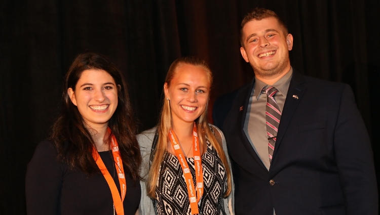 Hadassah Bitterman (l) and Jamie Katz (c) were recognized by Gift of Life Community Engagement Coordinator Russel Lowe (r) for their outstanding performance as Campus Ambassadors.