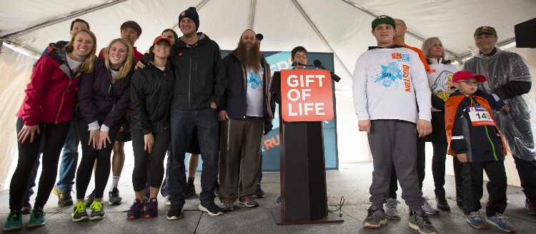 Bone marrow donors and transplant recipients were recognized on stage at Gift of Life's Steps for Life 5k held in Boston on April 29, 2018. 