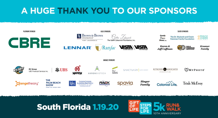 Steps for Life 5k of South Florida 20202 sponsors.