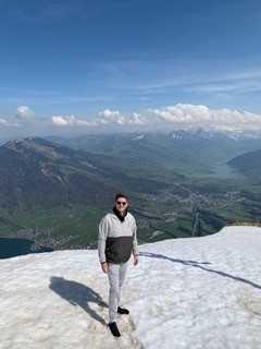 Gift of Life stem cell donor Shane hiking in Switzerland. He took a hiatus from his backpacking trip to donate blood stem cells back in the United States, then returned to complete his journey, having saved a woman's life.