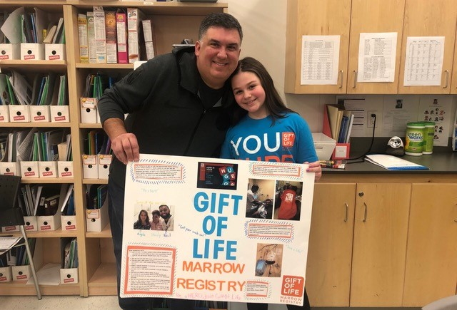 Jarred went to school with daughter Madison to talk about being a stem cell donor.