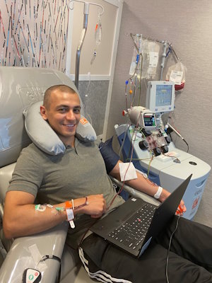 Adam Natan donating stem cells to save the life of blood cancer patient James Daley. 