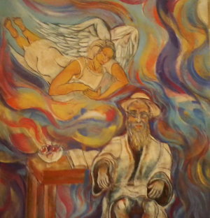 "Torah Study", a painting by Efraim Nabatoff. Efraim is searching for a matching marrow/stem cell donor as he is battling to survive blood cancer. He is in urgent need of a transplant to save his life. Visit www.giftoflife.org to be tested as a match for Efraim or another patient in need. 