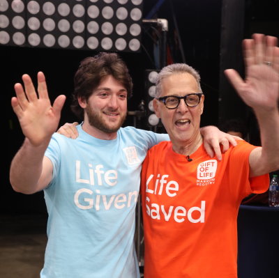 Gift of Life stem cell donor John Sandberg (l) met the man whose life he saved, David Kanal, on November 19, 2022 at the Florida Panthers "Hockey Fights Cancer" night. 