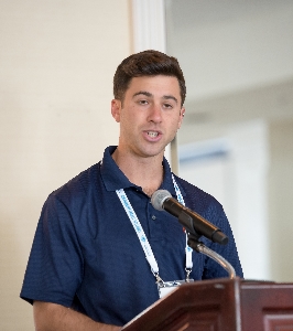 Gift of Life Project Manager Alec Burkin addresses participants in the 2017 Taglit Birthright Conference in San Diego. 