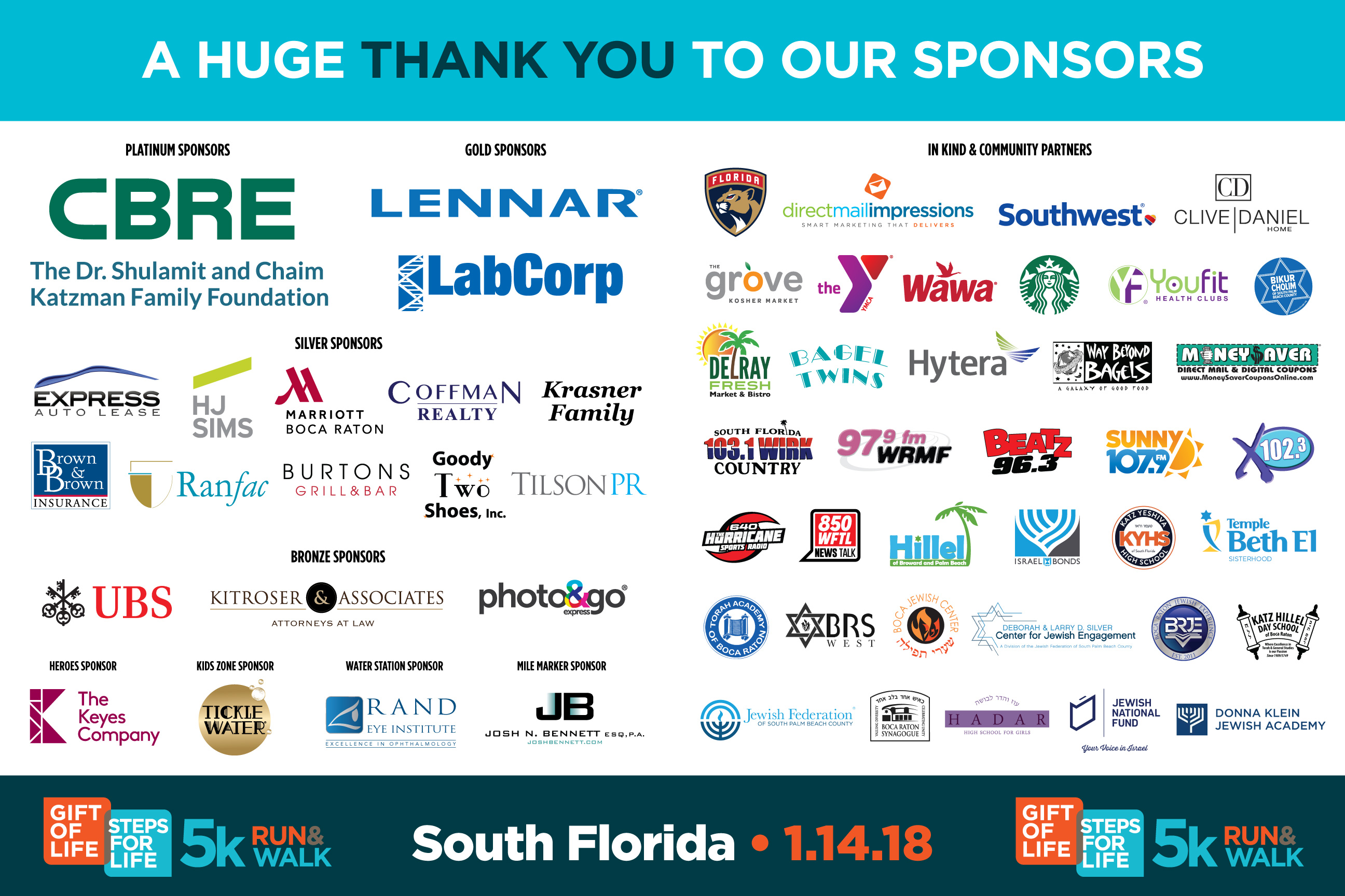 Gift of Life thanks the generous sponsors and in-kind donors who make the event such a success!