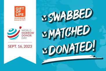 Gift of Life invites all previous donors who have given stem cells or bone marrow to print out an "I swabbed, matched donated!" card and take a selfie for World Marrow Donor Day. Don't forget to tag us! 