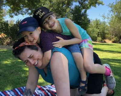 Stem cell donor Sarah with her two children. 
