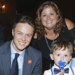 Former Gift of Life Campus Ambassador Nick Judson [L] meets his young recipient A.J. [R} and A.J.'s mom Christena for the first time. 