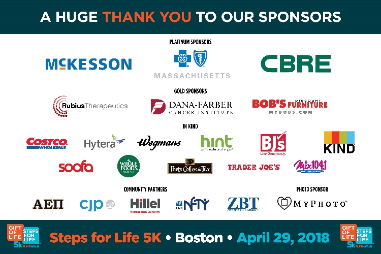 Sponsors for the 2018 Steps for Life 5k of Boston