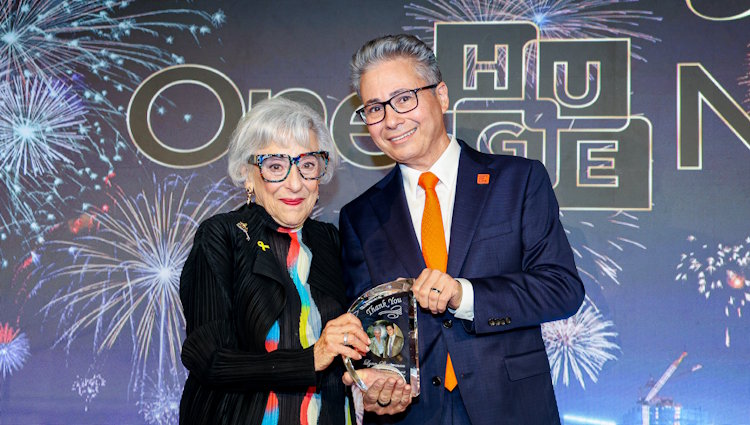Philanthropist Lynn Schusterman was honored by Gift of Life Marrow Registry at the organizaton's annual One Huge Night Gala in New York City on June 4, 2025. She was presented with an award by Founder and CEO Jay Feinberg, who first met Schusterman as a young man in the early 1990s when he was diagnosed with leukemia. 