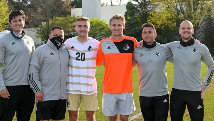 Sammy (white shirt) and Grant (orange shirt) were both members of the Wofford College soccer team, they were roommates, and both donated blood stem cells to save the lives of patients battling blood cancer.