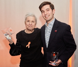 Bone marrow transplant recipient Sylvia Lutsky (L) meets her donor Brandon Sherr for the first time at Gift of Life's Celebrating Life event in 2017.