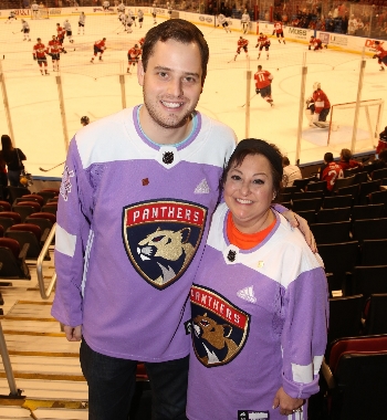 Jonathan saved Cori's life through a bone marrow transplant. They were recognized by the Florida Panthers during Hockey Fights Cancer month 2017.