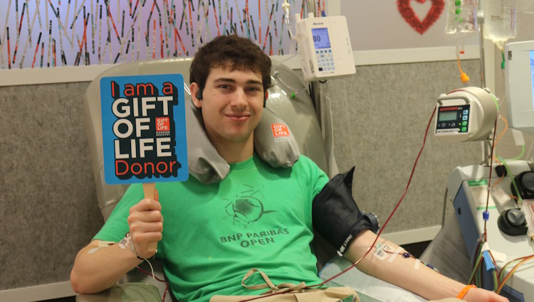 Stem cell donor Willliam at Gift of Life's collection center helping to save the life of a man in his 60s with myelodysplastic disorder, a form of blood cancer.
