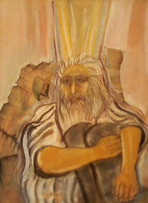 Efraim Nabatoff's painting of "Moses with Tablets". Efraim is working with Gift of Life Marrow Registry to find a matching donor to cure blood cancer. 