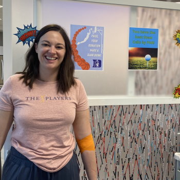 Gift of Life stem cell donor Paige enjoyed the customized decor in her donor pod during her donation at the Adelson Collection Center in Boca Raton, Fla. 