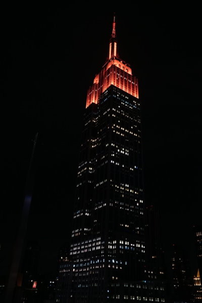 The Empire State Building was lit up in orange in honor of Gift of Life Marrow Registry during the One Huge Night Gala in New York City. 