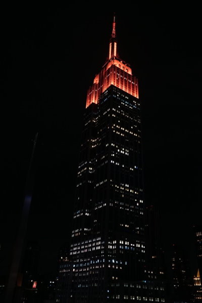 The Empire State Building was lit up in orange in honor of Gift of Life Marrow Registry during the One Huge Night Gala in New York City. 
