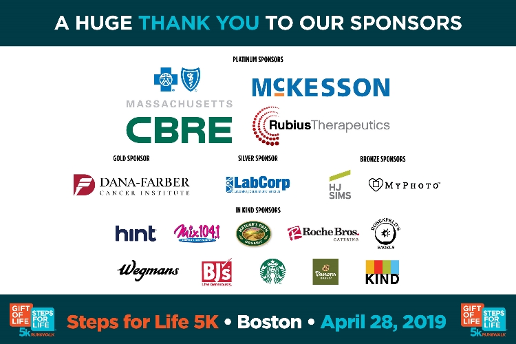 Sponsors - Gift of Life Steps for Life 5k Boston 2019