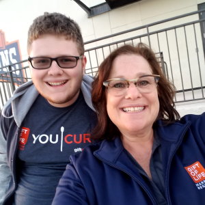 Gift of Life stem cell donor Cole and his mom Sharon, a former marrow registry staff member. Cole donating blood stem cells to save the life of a man in his 50s battling Acute Myelogenous Leukemia.