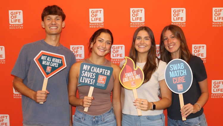 Four of Gift of Life's Campus Ambassadors, interns who help recruit new volunteer stem cell donors on college campuses, pose during the annual educational retreat at the organization's offices. 