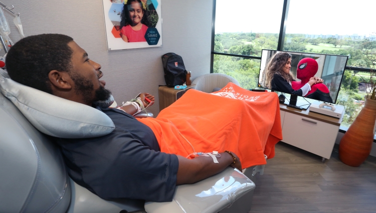 The Adelson Gift of Life-Be The Match Collection Center features privacy bays where you can relax and watch movies or play videogames while donating.