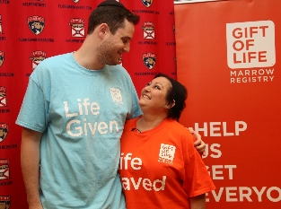 Marrow donor Jonathan saved courageous cancer patient Cori with a transplant.